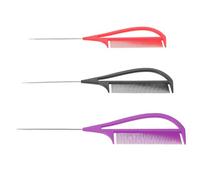 Healeved Peine de Peluquería Profesional 3 Piezas Punta de Acero para Mechas Precisas Peine de Punta Larga para Seccionar y Cardar Cabello Colores Morado Negro y Rojo Adecuado para
