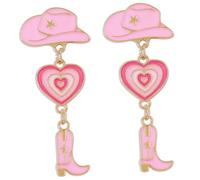 Healeved Pendientes Colgantes de Bota Vaquera y Sombrero, Multicapas, Color Rosa, Ligeros y Creativos, para Mujer y Niña, Joyería Divertida para Uso Diario y Ocasiones Obsequios