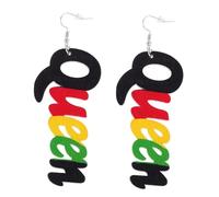 Healeved Pendientes Colgantes de Madera Letra Reina, Pendientes de Palabra Creativa para Mujer, Estilo Étnico Africano, Ligeros y Versátiles para Uso Diario, Diseño Redondo Decorativo