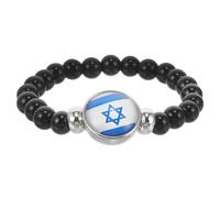 Healeved Pulsera Bandera de Israel para Mujer y Hombre Pulsera de Cuentas Negras Ajustable Accesorio Patriótico Unisex para Uso Diario y Obsequio