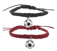 Healeved Pulsera de Fútbol Trenzada para Hombre y Mujer 2 Piezas Negro y Rojo Pulsera Ajustable Dije Deportivo Adecuado para Fiestas y Regalos de Futbolistas