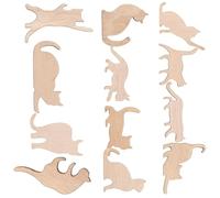 Healeved Rodajas de Madera sin Terminar Forma de Gato 12 Piezas Color Camel Accesorio para Manualidades DIY Material para Pintura y Decoración Artesanal Infantil