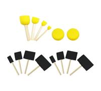 Healeved Set de 15 Pinceles de Esponja Mango de Madera Incluye 8 Pinceles Negros Largos 5 Amarillos Largos y 2 Redondos Amarillos para Manualidades Pintura Tela Papel y Madera