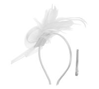 Healeved Sombrero Fascinador de Flores Blanco para Mujer con Red y Plumas, Diseño Elegante y Forma Estable, Adecuado para Bodas al Aire Libre y Fiestas de Destino