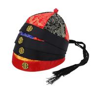 Healeved Sombrero Tradicional Chino Qing para Adulto Gorra de Disfraz con Trenza Accesorio Histórico para Teatro y Fiestas Temáticas Talla Grande Colores Rojo Azul y Amarillo Rojo