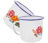 Healeved Tazas de Esmalte Diseño Vintage Chino, Capacidad 700 Ml, Asa Ergonómica Agarre Seguro, Resistentes para Uso Diario y Portátiles para Viajes y Camping, Set de 2 Tazas