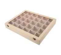 Healeved Vitrina de Minerales con Tapa Transparente de Madera Natural, Organizador de Rocas y Cristales con 30 Compartimentos para Colecciones Educativas y Almacenamiento de Piedras