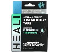 Heali Cinta de kinesiología precortada con magnesio y mentol - Rollo - 20 tiras - 5 cm x 25 cm - Reduce el dolor, seda sintética, sin látex, últimos 4 - 7 días - diseño de camuflaje azul