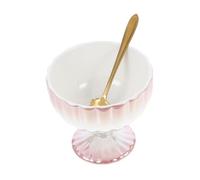 Healifty 1 Juego Tazón de Cerámica con Pedestal para Postres Incluye Cuchara para Helados Mousse Ensaladas de Frutas y Pudines Diseño Elegante Degradado Rosa
