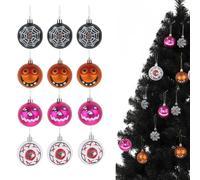 Healifty 12 bolas colgantes de Halloween: 2.36 bolas de plástico con purpurina inastillables para decoraciones, decoración de globos oculares de calabaza, gato, araña, para fiestas, vacaciones, árbol