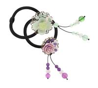 Healifty 2 Piezas Bandas para Cabello Retro con Diseño Floral Suave Elásticas para Coleta Accesorios Decorativos Morado y Verde Ligas de Cabello Vintage para Mujer