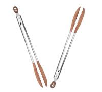 Healifty 2 Piezas pinzas para alimentos inoxidable Ponga de hamburguesas voltear pinzas para ensalada de madera pinzas para barbacoa utensilios de cocina de madera