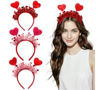 Healifty 3 Piezas Diademas Corazón San Valentín para Mujer con Diseño Cupido Accesorios Ligeros y Cómodos para Fiestas Photobooths y Celebraciones Románticas