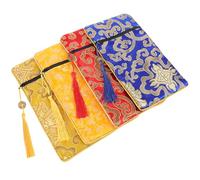 Healifty 4 piezas Bolsa Brocada Doble con Cierre y Nudo Chino Estuche para Almacenamiento de Escrituras Budistas de Unidades Diseño Dragón y Flores Azul Amarillo y Rojo