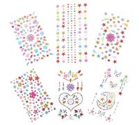 Healifty 6 hojas Pegatinas de Gemas Faciales para Autoadhesivas Cristales Acrílicos Colores Brillantes para Halloween Carnaval y Fiesta de Rave