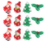 Healifty Adornos Navideños de Resina Miniatura 20 Pcs Figuras Artesanales de Papá Noel Muñeco de Nieve y Árbol Hojas de Acebo Decoración para Manualidades y Escenas Festivas en Hogar y
