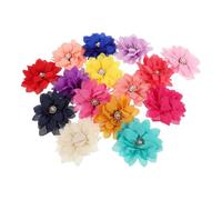 Healifty Adornos para collares de perros 15 piezas Flores de gasa con pedrería y perlas falsas para gatos y cachorros, ligeros y cómodos para bodas y uso diario Color Aleatorio