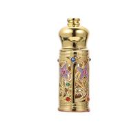 Healifty Botella de Perfume de Vidrio y Aleación Dorada Estilo Oriente Medio, Frasco Delicado y Portátil para Aceites Esenciales, Decoración Árabe para Hogar y Uso Personal