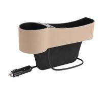 Healifty Caja de Almacenamiento para Hueco del Asiento de Coche Cargador USB Doble y Portavasos, Organizador de Cuero y Abs para Interior de Automóvil