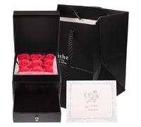 Healifty Caja de Regalo con Flores Preservadas y Doble Cajón para Joyería Estuche Floral para San Valentín Cumpleaños y Navidad Incluye Bolsa y Tarjeta Color Negro con Rosas Rojas