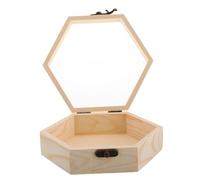 Healifty Caja Hexagonal de Madera de Pino con Tapa de Vidrio Organizador Versátil para Joyas y Flores Secas Almacenamiento Duradero para Pendientes y Recuerdos Regalo para Bodas y