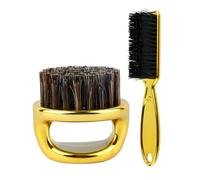 Healifty Cepillo para Cuello y Barba Anillo Ergonómico Cerdas Suaves para Piel Sensible Acabado Dorado Juego de 2 Piezas para Limpieza y Corte de Cabello Profesional