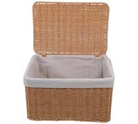 Healifty Cesta De Almacenamiento Rectangular Grande Con Tapa y Asas Dobles, Mimbre Tejido a Mano, Organizador Para Ropa, Libros y Juguetes, Adecuado Para Hogar, Cocina y Cuarto De Juegos