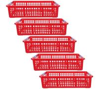 Healifty Cestas de Plástico Apilables Rojas 5 Piezas para Almacenamiento Multifuncional Organizador de Escritorio con Asas para Documentos A4 Juguetes Fruta y Snacks Aula y Cocina