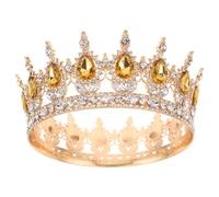 Healifty Corona de Novia Barroca con Piedras de Imitación Dorada y Champán Diadema de Cristal para Bodas Cumpleaños y Fiestas de Disfraces Accesorio Ligero y Elegante para Mujer