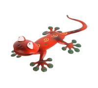 Healifty Decoración de Pared de Gecko de Metal Ligero en Color Rojo para Jardín y Cerca, Adorno de Pared Diseño de Lagarto para Exterior E Interior