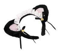 Healifty Diadema de Cosplay Lolita Orejas de Gato Negras y Rosas, Accesorio para Cabello Lazo de Encaje, Banda para Fiesta y Disfraz de Mucama, Felpa Cómoda para Mujer