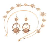 Healifty Diadema Doble de Seis Puntas Pendientes Luna y Sol, 3 Piezas Doradas, Accesorios Fotográficos Decorativos y Prácticos para Fiestas Navideñas y Cosplay