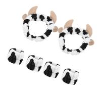 Healifty Diadema Estampado de Vaca y Cuernos 2 Juegos Talla Única Banda Elástica Mujeres y Niñas Cuidado Piel Maquillaje y Lavado Facial Spa Pulsera Elástica