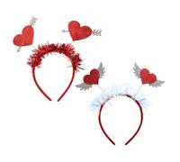 Healifty Diademas Forma de Corazón para San Valentín 2 Piezas, Accesorios Cabello Alas y Cupido, Diademas Festivas para Bodas y Fiestas, Tocados Decorativos para Niña, Color Rojo, Diseño