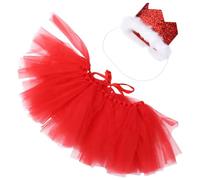 Healifty Falda de Gasa para Perros Pequeña 2 Piezas (Falda Roja Diadema con Adorno Rojo) Ropa para Mascotas para Fiestas y Fotografía, Tela Ligera y Cómoda para Cachorros
