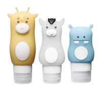 Healifty Frascos de Silicona para Viaje 3 Piezas Diseño de Dibujos Animados Hipopótamo Caballo Blanco Jirafa Dispensadores Rellenable para Champú Gel de Ducha y Cosméticos Compactos