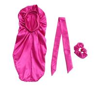 Healifty Gorros de Satén para Dormir de Noche para Mujer 3 Piezas Banda Elástica Ancha Color Rosa Fucsia Suaves y Ajustables para Cuidado del Cabello en Casa y Exterior