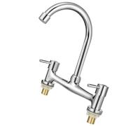 Healifty Grifo de Cocina Doble para Fregadero Diseño de Dos Orificios, Control de Temperatura Conveniente y Rotación 360 Grados, Material de Aleación y Cobre para Baño y Cocina