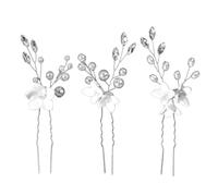 Healifty Horquillas Cabello de Novia 3 Unidades Flores Blancas y Alambre Plateado Accesorio Nupcial Forma de U para Bodas Damas de Honor y Niñas Flores