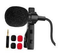 Healifty Micrófono De Solapa Omnidireccional Mini Clip, Conector De 3,5 Mm, Cable De 1,5 M, Color Negro, Incluye 2 Espumas Negras y 2 Rojas, Compatible Móvil, Pc y Grabación para Entrevistas y Vídeo
