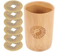 Healifty Moneda de adivinación China, Accesorios de adivinación, Cubo de bambú, 1 Set de Cobre, Herramienta de Aprendizaje del I Ching para Feng Shui