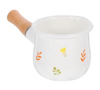 Healifty Olla Esmaltada Pequeña de Color Claro Mango Resistente al Calor, Cacerola Multifunción para Calentar Leche y Cocinar Salsas, Mini Cazo de Cocina para Uso Doméstico