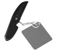 Healifty Peine Plegable Pequeño para Barba y Bigote Dientes Finos Espejo Cuadrado Incorporado Llavero Compacto y Portátil para Hombre Adecuado para Viaje y Uso Diario
