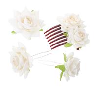 Healifty Peinetas y Pinzas Cabello con Flores de Rosa de Tela Color Beige Juego de 4 Piezas Peineta de 7 Dientes 2 Horquillas en U y Broche Accesorios para Novia y Fiestas Diseño