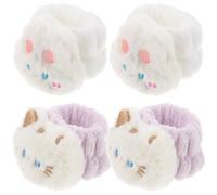 Healifty Pulsera para Lavarse la Cara 4 Piezas Absorción de Agua, Banda Portátil de Vellón Suave Blanca, Muñequera Ajustable Antifugas para Maquillaje y Cuidado Facial Diario