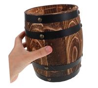 Healifty Retro Barrel Shaped Wooden Utensil Holder Compact Kitchen Countertop Organizer For Chopsticks Spoons Forks Vintage Carbonized Oak Design Wood Storage Bucket No Lid