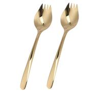 Healifty Tenedores de Ensalada y Cucharas de Acero Inoxidable 304 Multifuncionales para Servir, Mango Largo, Color Dorado, Juego de 2 Piezas, para Camping, Ramen y Comida al Aire Libre