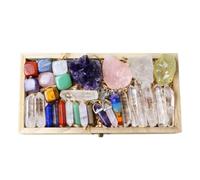 Healing Crystals and Stones Kit in Box, Chakra Crystal Set, Amethyst Crystal, Rose Quartz, Citrine, Clear Quartz Wands, Red Jasper, Tiger's Eye Stones, Aventurine, Lapis Lazuli, Pendulum,Necklace