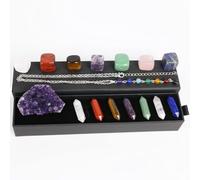 Healing Crystals and Stones Kit in Box, Chakra Crystal Set, Amethyst, Rose Quartz, Clear Quartz Crystal, Aventurine, Tiger's Eye Stones, Red Jasper, Lapis Lazuli, Chakra Choker Necklace