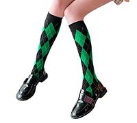 Heallege 1 par de Calcetines Elegantes hasta la Rodilla a Cuadros para Mujer, Medias hasta la Rodilla para Fiesta, Color Verde